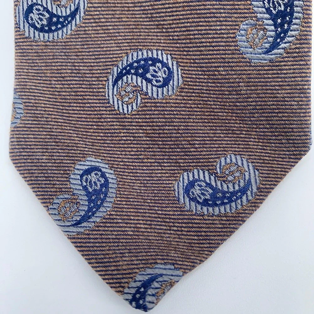 Eton Tie‎ Mens One Size Brown Blue Paisley Wool Luxury Classic Fit Necktie